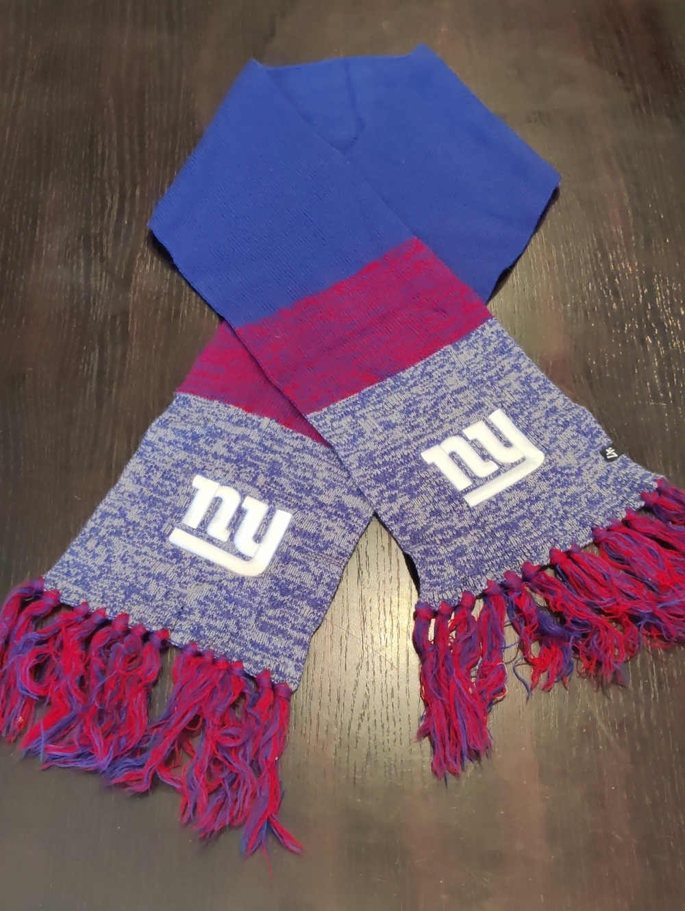 47 Brand Blue and Red Knit Team Scarf with NY Giants